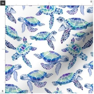 Aqua And Blue Turtles Fabric By The Yard | Sea Turtles | Ocean Fabric | Under the Sea | Watercolor Turtles | Made To Order Fabric