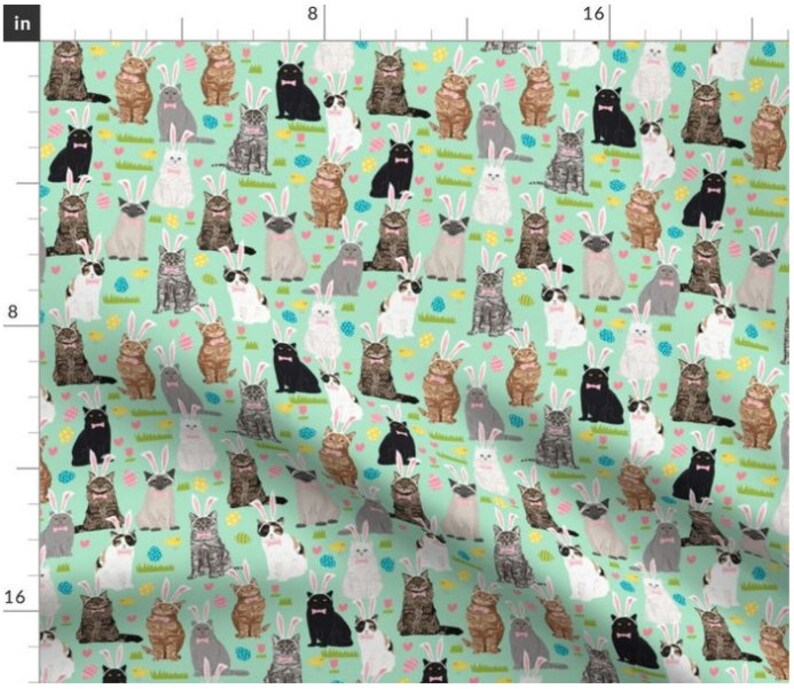 Kitty Cat Easter Bunnies Fabric By The Yard Easter Bunnies Bunny Fabric Easter Rabbit Cats With Rabbit Ears Spring Made To Order image 2