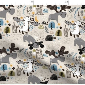 Moose In The Forest | Moose Fabric | Woodland Fabric | Animal Fabric | Made To Order Fabric By The Yard