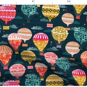Vintage Hot Air Balloons Fabric By The Yard | Retro | Transportation | Flight | Blimp | Flying Machine | Balloon Rides