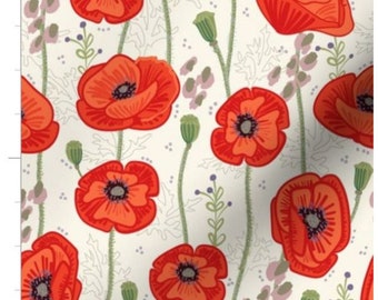 Spring Poppies Floral Fabric By The Yard | Floral Fabric | Spring Botanical | Wildflowers | Poppies | Made To Order | Organic
