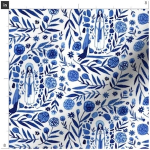 Lourdes Fabric By The Yard | Our Lady Of Lourdes | Floral Saints | World Religions | Religious Fabric | Made To Order