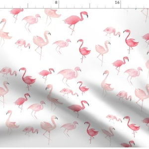 Watercolor Pink Flamingos Fabric By The Yard | Flamingo | Pink Flamingos | Tropical Birds | Tropical Fabric | Made To Order Fabric