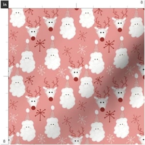 Santa And Rudolph Fabric By The Yard | Christmas Fabric | Santa Claus | Holiday | Snowflakes | Reindeer | Retro | Classic | Organic
