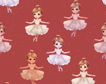 Ballerinas on Red Fabric By The Yard | Dancers | Watercolor Nursery Fabric | Print To Order