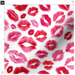 Love Lips In Red Valentine Fabric By The Yard | Valentine Lips | Kiss Lips | Lip Print | Valentine's Day Fabric | Made To Order Fabric