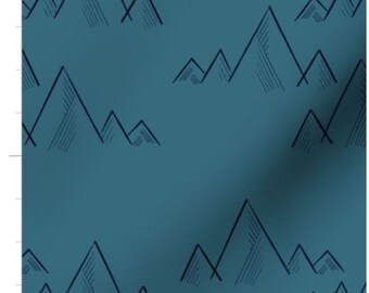 Blue Mountain Sketch Fabric By The Yard | Mountain Fabric | Woodland Fabric | Outdoor Mountains Fabric | Made To Order Fabric | Organic