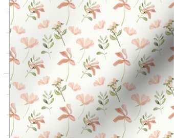 Cream Twiggy Florals Fabric By The Yard | Floral Fabric | Spring Flowers | Pink Floral | Watercolor Flowers | Made To Order | Organic
