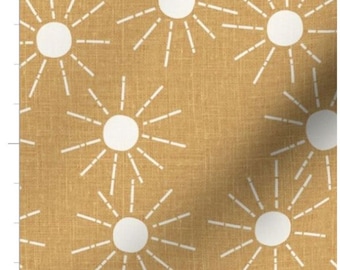 Summer Sunshine Fabric By The Yard | Suns | Sun Rays | Mustard Sun Fabric | Summer Fabric | Made To Order | Organic