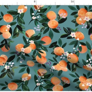 Dear Clementine Oranges | Floral Fabric | Orange Blossom Fabric | Citrus Fruit Fabric | Made To Order Fabric By The Yard | Organic
