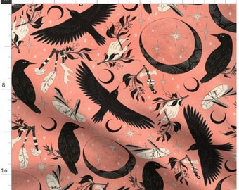 Raven Tarot Halloween Fabric By The Yard | Magic | Witches | Black Crows | Gothic | October | Custom Fabric