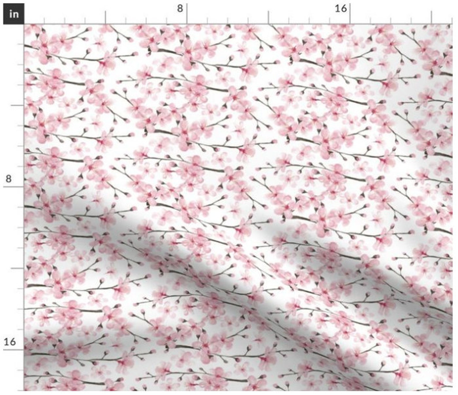 Fresh Look at Watercolor Cherry Blossom Floral Fabric By The Yard