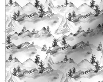 Mountain Songs Fabric By The Yard | Grey Mountains | Mountain Fabric | Pine Trees | Forest | Nature | Woodland | Outdoor | Custom Fabric