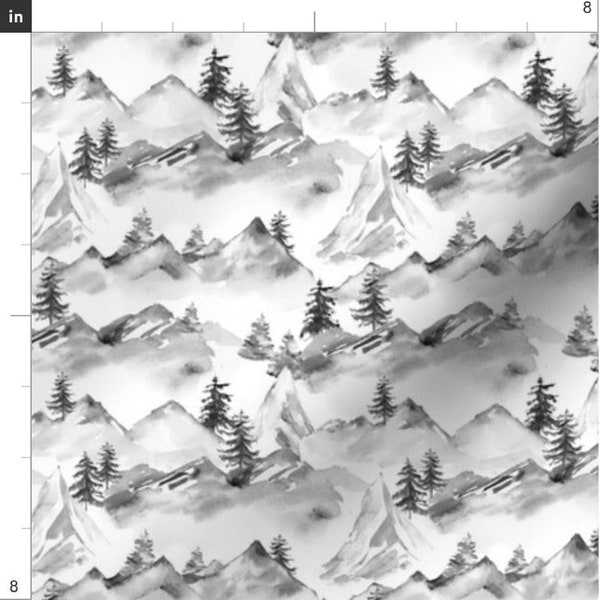 Mountain Songs Fabric By The Yard | Grey Mountains | Mountain Fabric | Pine Trees | Forest | Nature | Woodland | Outdoor | Custom Fabric