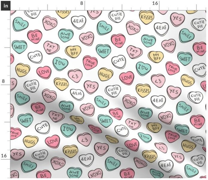 Cotton Conversation Hearts Candy Candies Sweets Sweethearts Valentine's Day  Multi-Color on White Cotton Fabric Print by the Yard (120615)