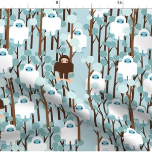 Lost In Yeti Forest | Yeti Fabric | Abominable Snowman | Woodland Fabric | Big Foot Fabric | Made To Order Fabric By The Yard | Organic