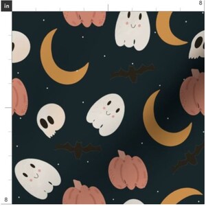 Halloween Night Fabric By The Yard | Ghosts | Pumpkins | Skulls | Bats | Skeletons | Spooky | Halloween Fabric | Custom Printed