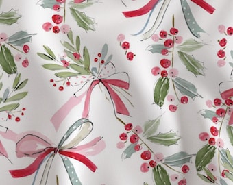 Boughs and Berries Watercolor Christmas Fabric By The Yard | Traditional Christmas Fabric | Holiday Greenery | Print To Order