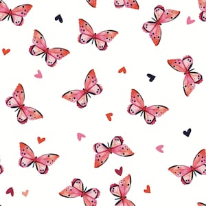 Valentines Day Fabric By The Yard | Love Butterflies White | Hearts | Butterfly Fabric | Nursery Fabric
