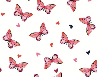 Valentines Day Fabric By The Yard | Love Butterflies White | Hearts | Butterfly Fabric | Nursery Fabric