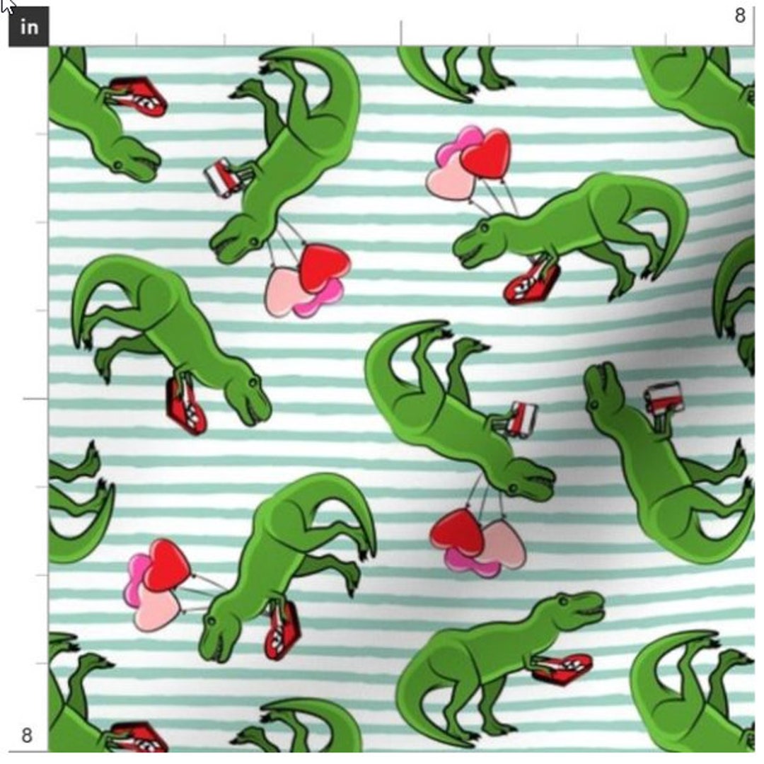Valentine's Day Trex Fabric by the Yard Dinosaur Etsy