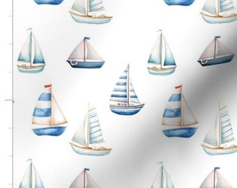 Collection of Sailboats Fabric By The Yard | Nautical Nursery | Ocean Seaside | Print To Order
