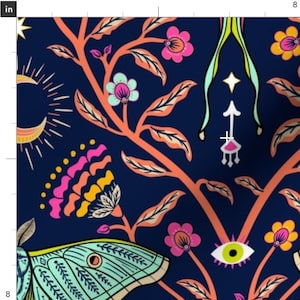 Spring Night Luna Moth Damask Fabric By The Yard | Insect Fabric | Dark Spring Fabric | Moth Fabric | Print To Order