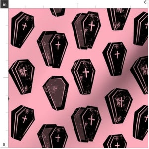 Halloween Coffins Fabric By The Yard | Pink | Vampires | Gothic | Graveyard | Zombie | Death | Custom Fabric