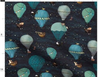 Forest Animal Hot Air Balloon Fabric By The Yard | Woodland Fabric | Animal Fabric | Made To Order Fabric By The Yard