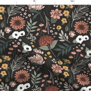 Maya Boho Floral Fabric By The Yard | Floral Fabric | Blossom Fabric | Dark Florals | Made To Order | Organic