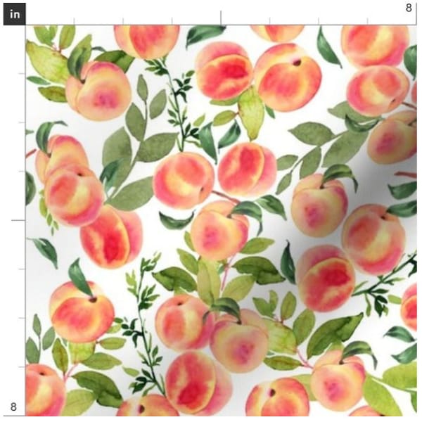 Watercolor Peaches Fabric By The Yard | Floral Fabric | Peach Blossom Fabric | Fruit Fabric | Made To Order | Organic