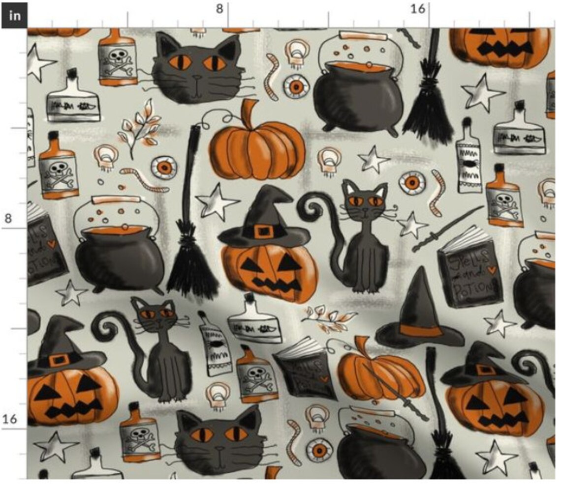 Vintage Halloween Fabric by the Yard Black Cats Pumpkins Etsy