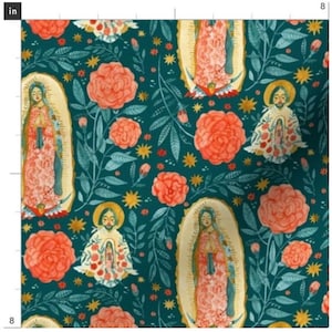 Tela de Guadalupe cortada a medida / Nuestra Señora de Guadalupe / Santos Florales / Religiones del Mundo / Tela Religiosa / Hecha a Pedido
