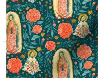 Guadalupe Fabric By The Yard | Our Lady Of Guadallupe| Floral Saints | World Religions | Religious Fabric | Made To Order