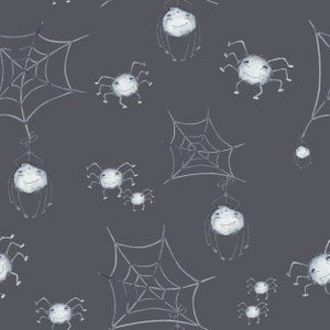 Spider Halloween Fabric By The Yard | Spiders on Grey | Watercolor Halloween | Grey Halloween Fabric | Print To Order