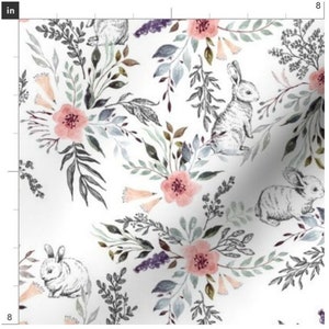 Wildflower Rabbits Fabric By The Yard | Easter Bunnies | Bunny Fabric | Floral Easter Fabric | Spring | Made To Order