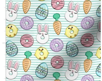 Easter Donuts Fabric By The Yard | Easter Bunnies | Rabbits | Easter Fabric | Chicks | Carrots | Eggs | Pastel | Spring | Made To Order