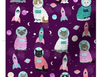 Space Cats Fabric By The Yard | Cat Fabric | Kitten Lover | Cat Astronauts | Made To Order Fabric By The Yard