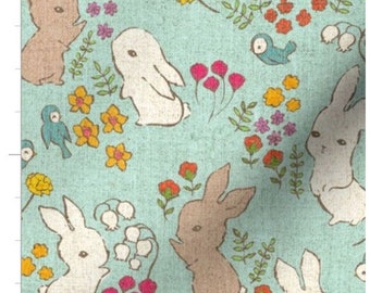 Vintage Bunnies Fabric By The Yard | Easter Bunnies | Bunny Fabric | Easter Rabbit | Spring | Made To Order