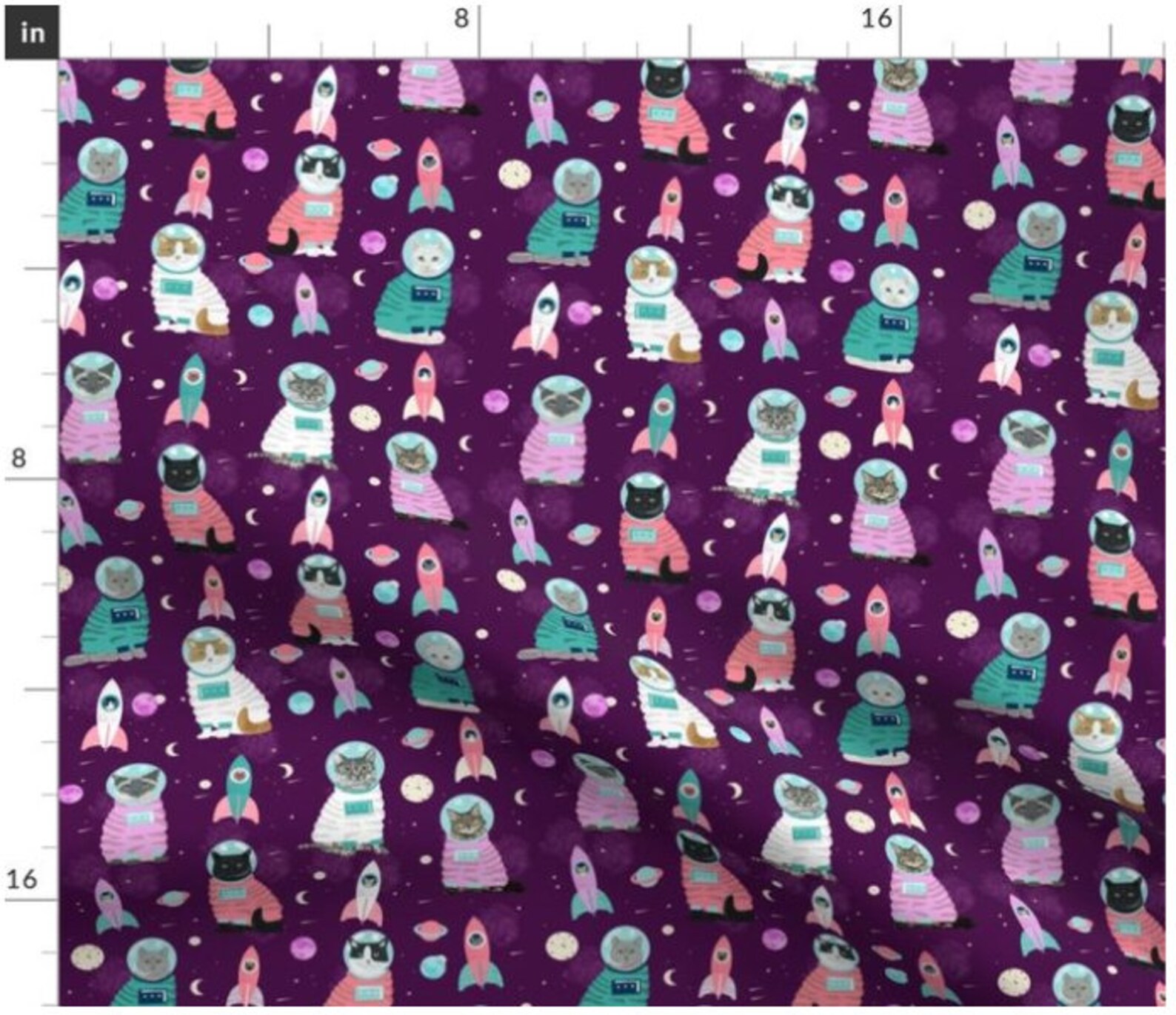 Space Cats Fabric by the Yard Cat Fabric Kitten Lover Etsy