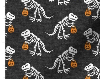 Trick or Treating Skeleton TRex | Halloween Fabric | T-Rex Halloween | Dinosaur Halloween | Made To Order Fabric By The Yard | Organic