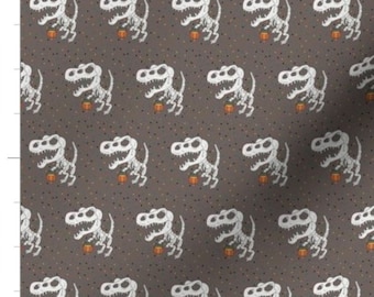 Trick or Treat TRex Skeleton | Halloween Fabric | T-Rex Halloween | Dinosaur Halloween | Made To Order Fabric By The Yard | Organic