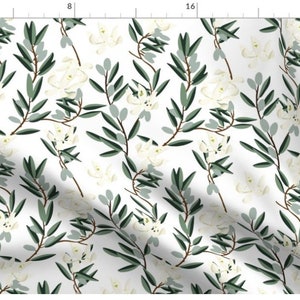 Olive Bloom Fabric By The Yard | Floral Fabric | Minky | Jersery | Fleece | Sateen | Gauze | Made To Order Fabric By The Yard | Organic