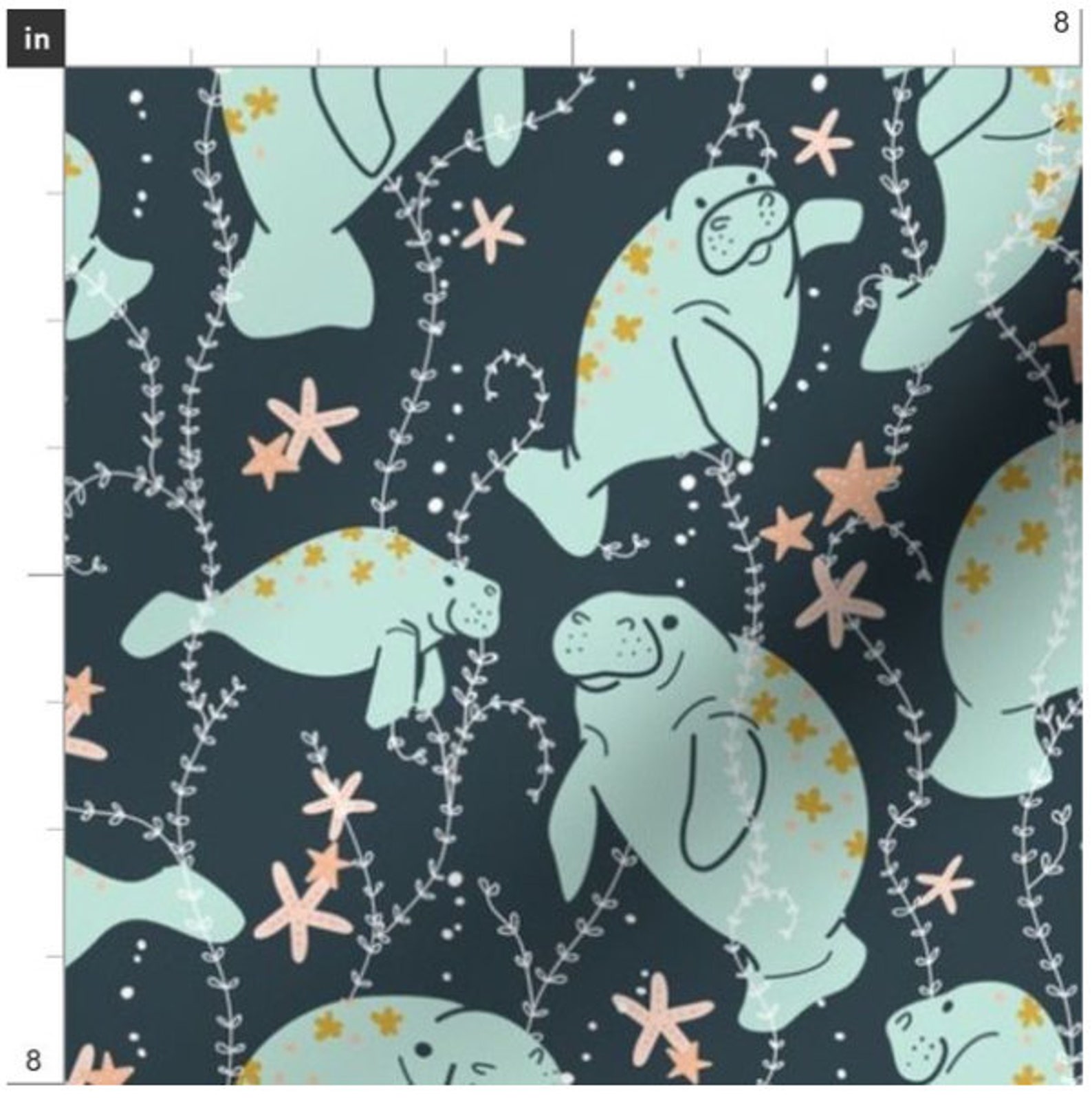 Hue-manatee Large Manatee Fabric by the Yard Manatees Fabric - Etsy