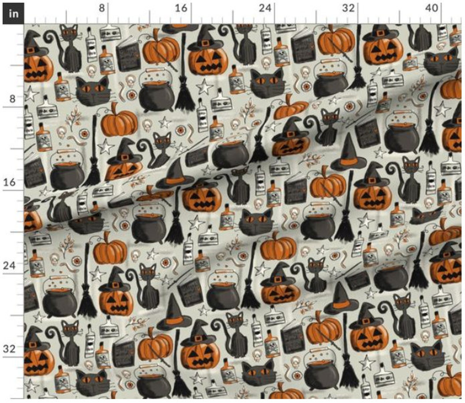 Vintage Halloween Fabric by the Yard Black Cats Pumpkins Etsy