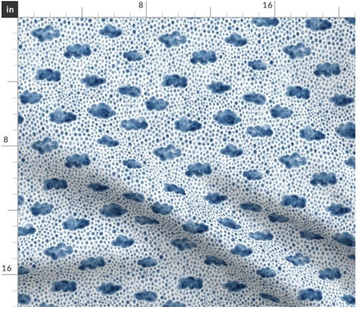 Rain Rain Rain Fabric By The Yard Blue Raindrops Nature Etsy