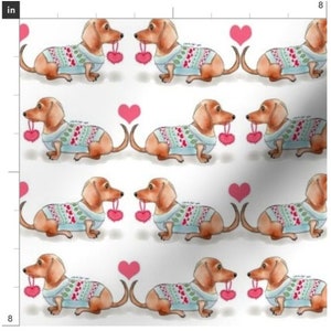 Doxie Valentine Fabric By The Yard | Doxie Fabric | Dachshund | Hearts | Valentine&#39;s Day Fabric | Made To Order Fabric