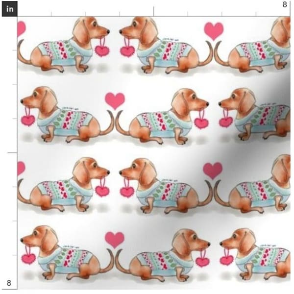 Valentine Doxie Fabric By The Yard | Dog Fabric | Puppies | Heart Balloons | Hearts | Valentine's Day Fabric | Made To Order Fabric