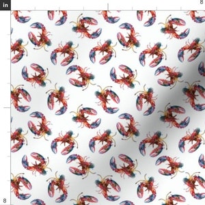 Watercolor Lobsters Fabric By The Yard | Summer | Nautical | Beach | Ocean | Seafood | Maine | Watercolor | Made To Order | Organic Dye