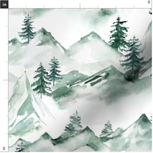 Mountain Songs Fabric By The Yard | Green Mountains | Mountain Fabric | Pine Trees | Forest | Nature | Woodland | Outdoor | Custom Fabric